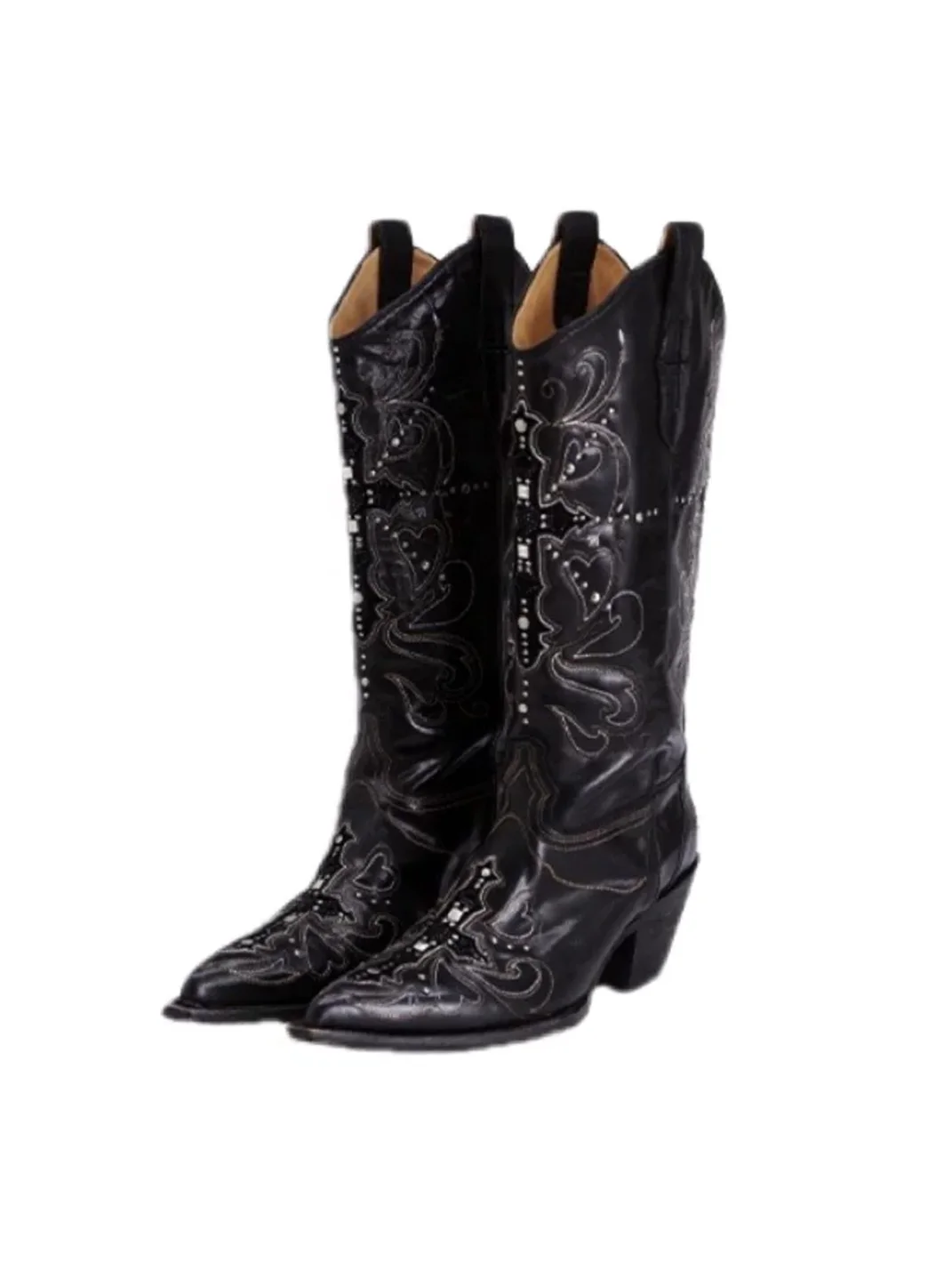 MNXDKG | Pointed-Toe Embroidered Studded Tall Western Cowboy Boots