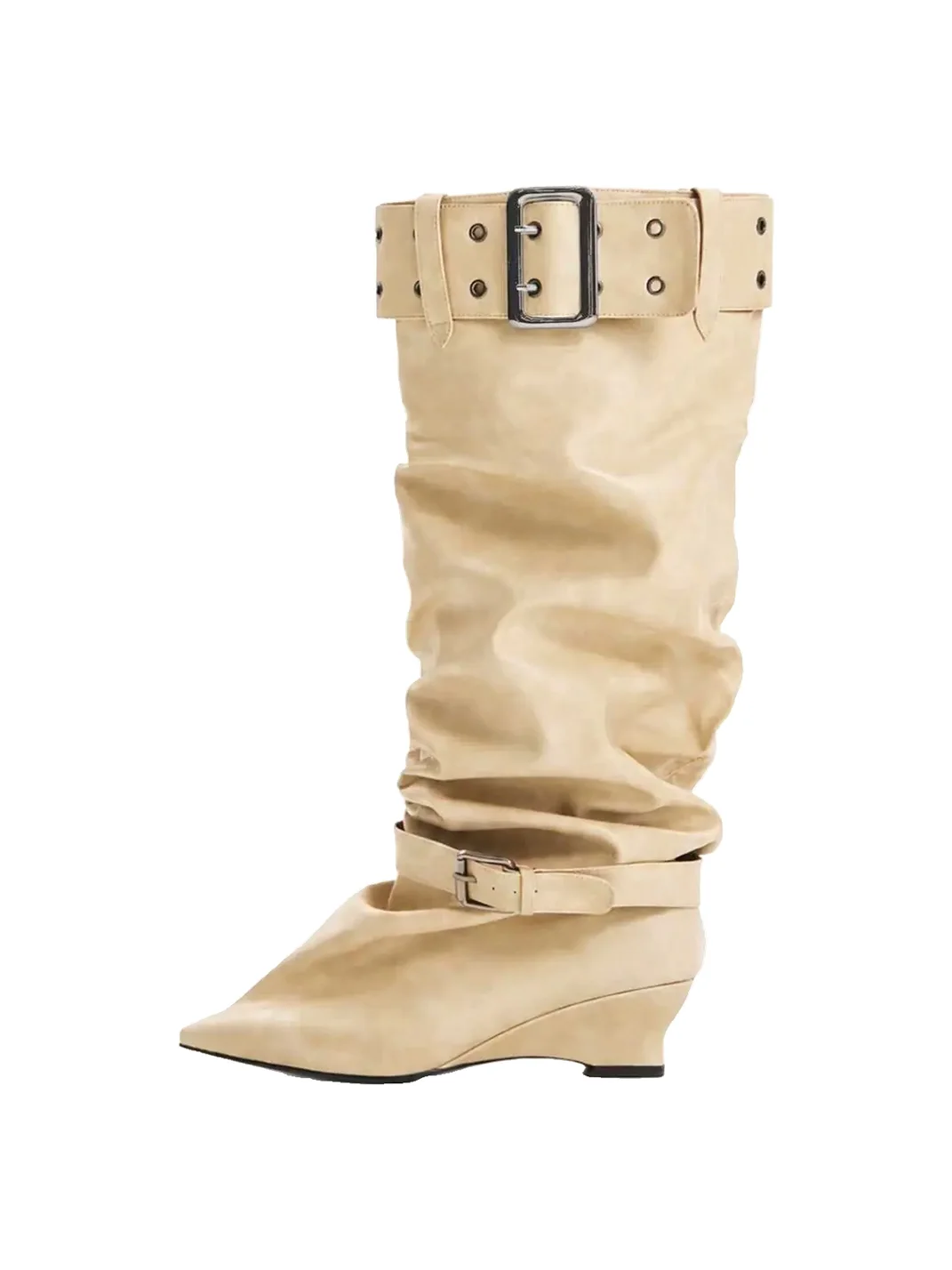 The NeverMore | Studded Pointed-Toe Slouchy Tall Heeled Boots