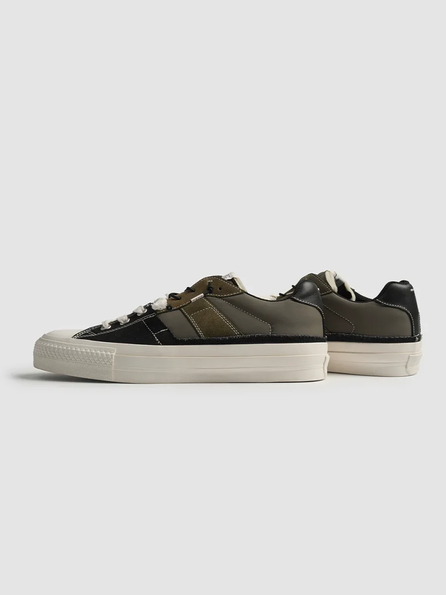 Tcmade | Deconstructed Leather Panel Low-Top Platform Canvas Sneakers - 4
