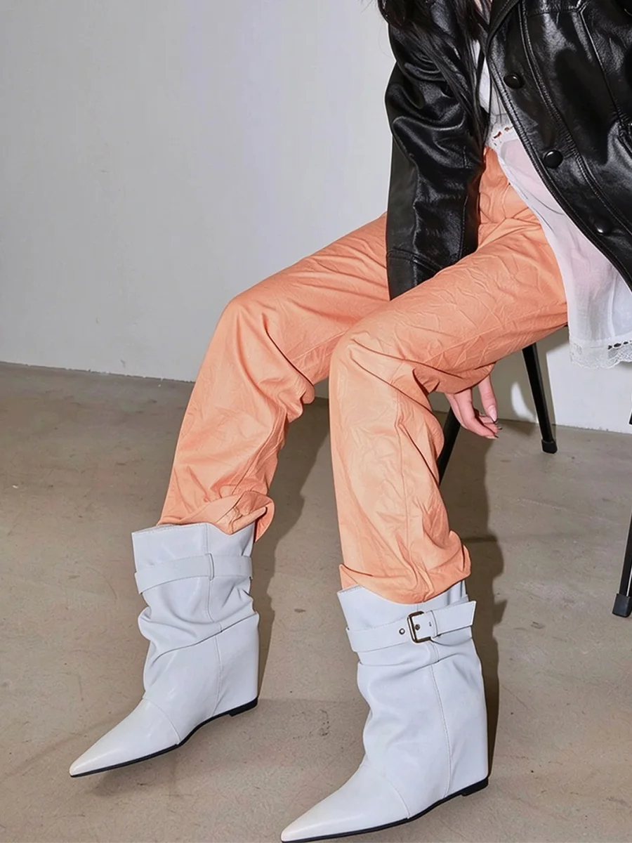 Mooreyu | Pointed-Toe Buckle Slouch Ankle Boots - 2