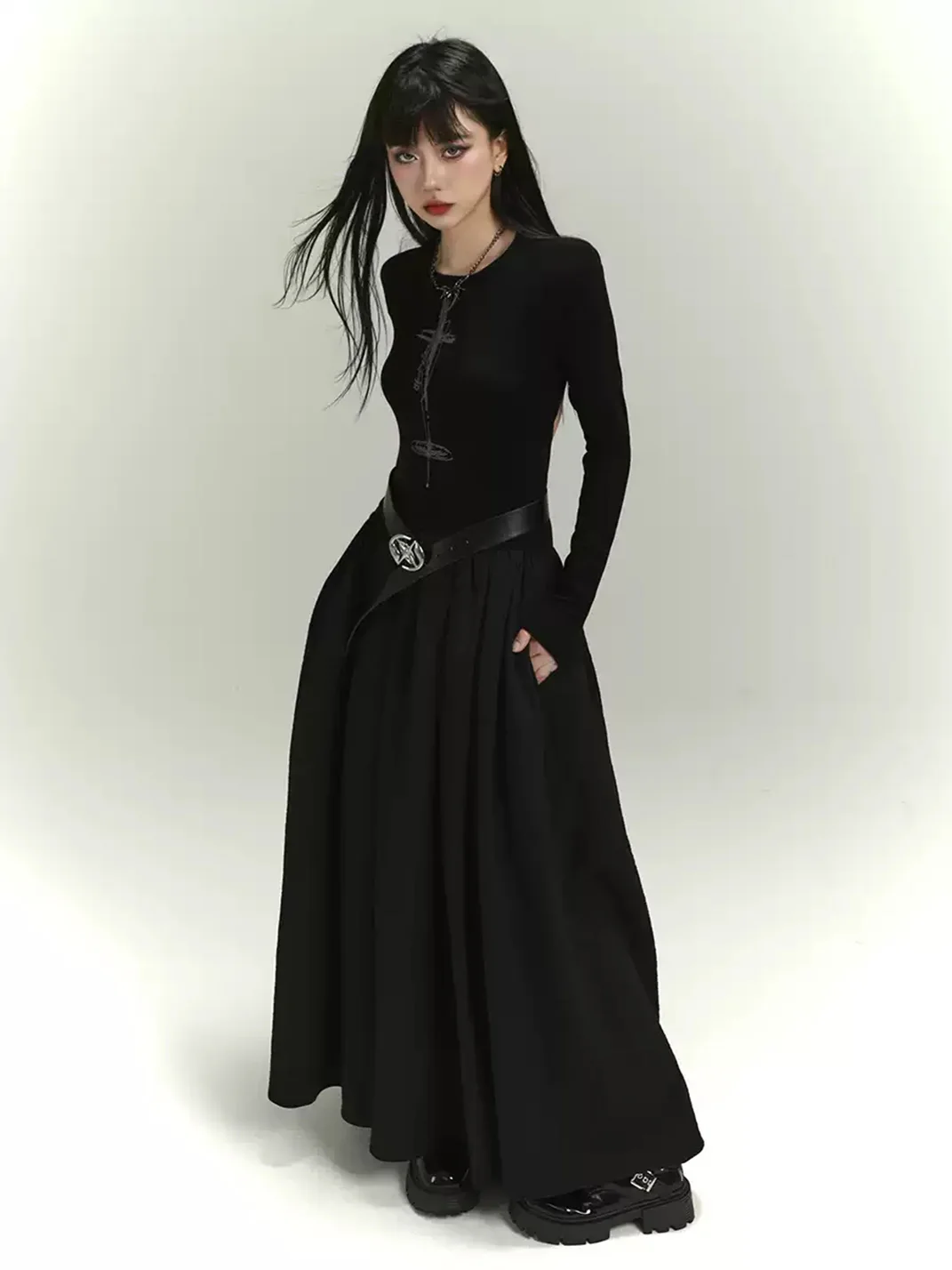 LADYGHOST | Black Gothic Full-Skirt Maxi Dress