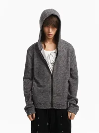 Rebrllion | Striped Studded Star Script Zip-Up Hoodie