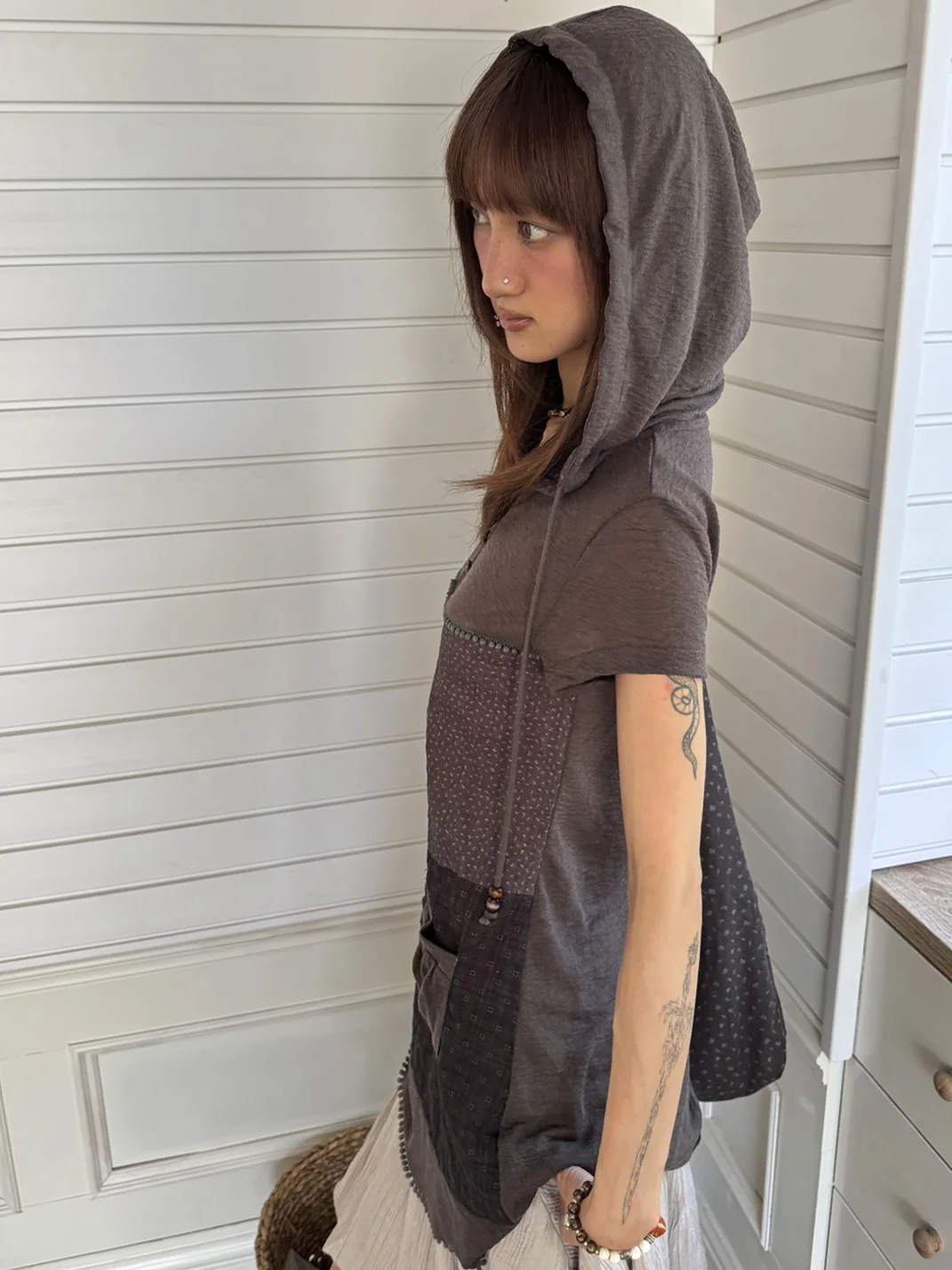 Andivogels | Floral Patchwork Hooded Short Sleeve Knit Dress