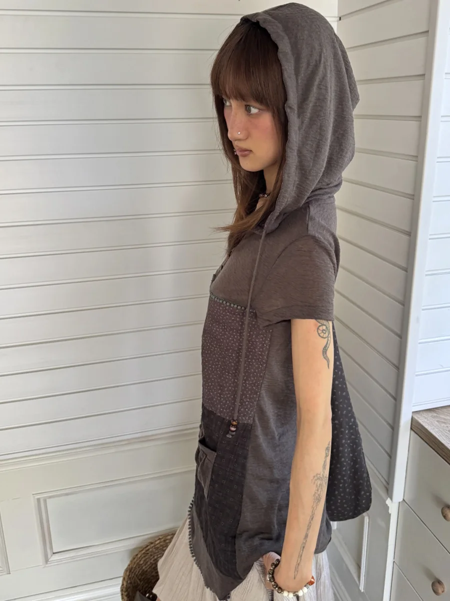 Andivogels | Floral Patchwork Hooded Short Sleeve Knit Dress - 4