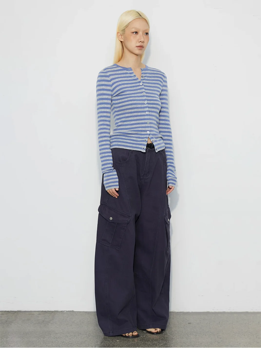 HORAHORA | Slim-Fit Striped Round-Neck Knit Cardigan