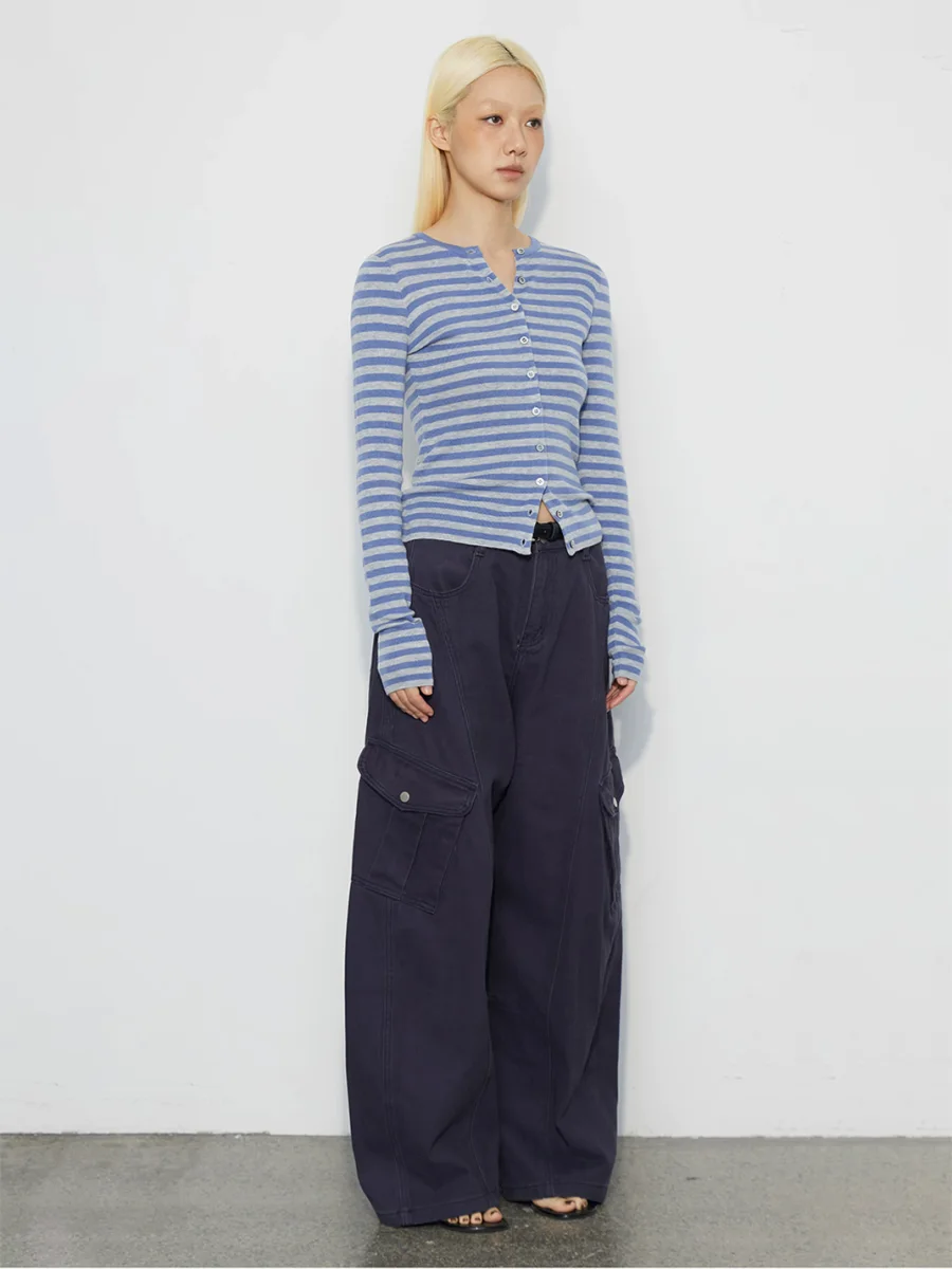 HORAHORA | Slim-Fit Striped Round-Neck Knit Cardigan - 4