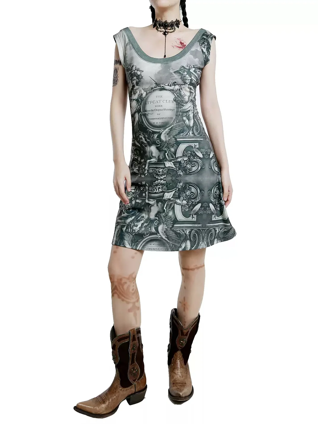 MICHICAT | Classical Print Crossback Ring Detail Mini Dress