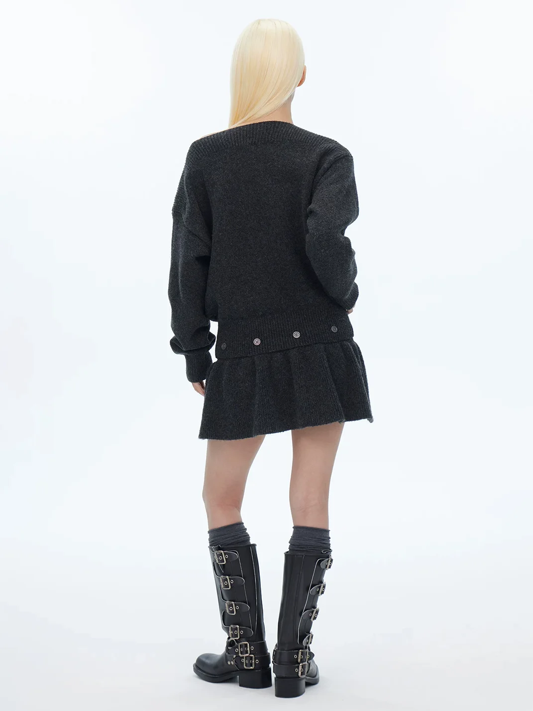 HORAHORA | Off-Shoulder Batwing Sleeve Chunky Knit Sweater Dress