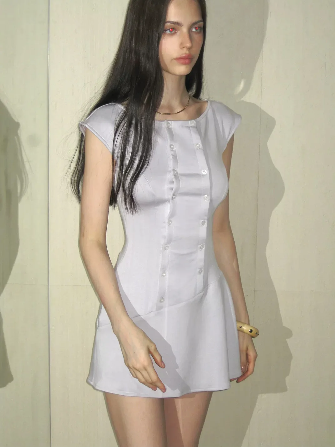 The NeverMore | Asymmetric Off-Shoulder Double-Breasted Tailored Dress