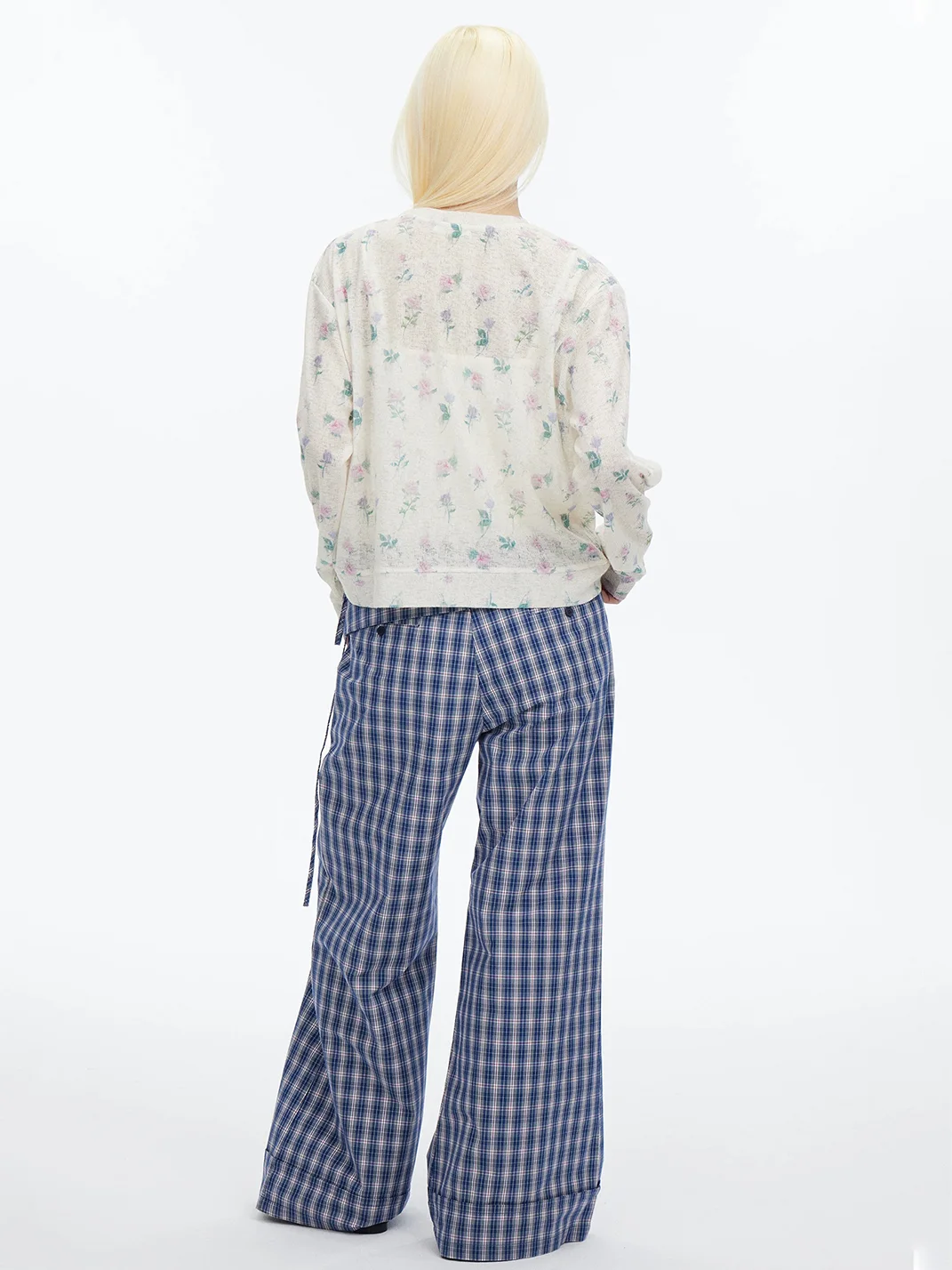 HORAHORA | Watercolor Rose Print Linen Blend Knit Cardigan