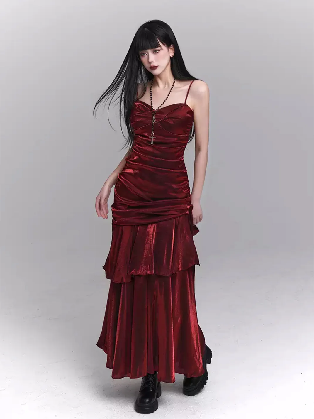 LADYGHOST | Dark Red Spaghetti Strap Maxi Dress
