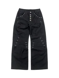 LuuuCam | Black Rivet Eyelet Deconstructed Wide-Leg Cargo Pants