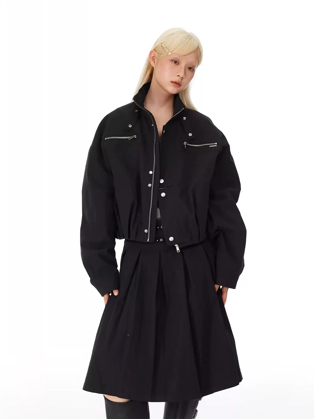 HORAHORA | Black Utility Jacket And A-Line Skirt Set