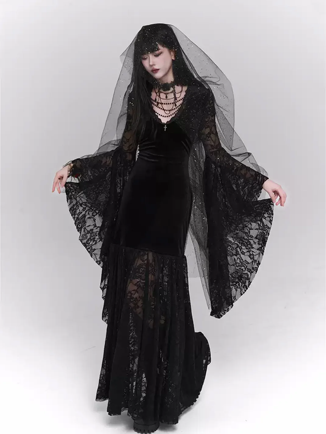 LADYGHOST | Black Gothic Medieval Maxi Dress