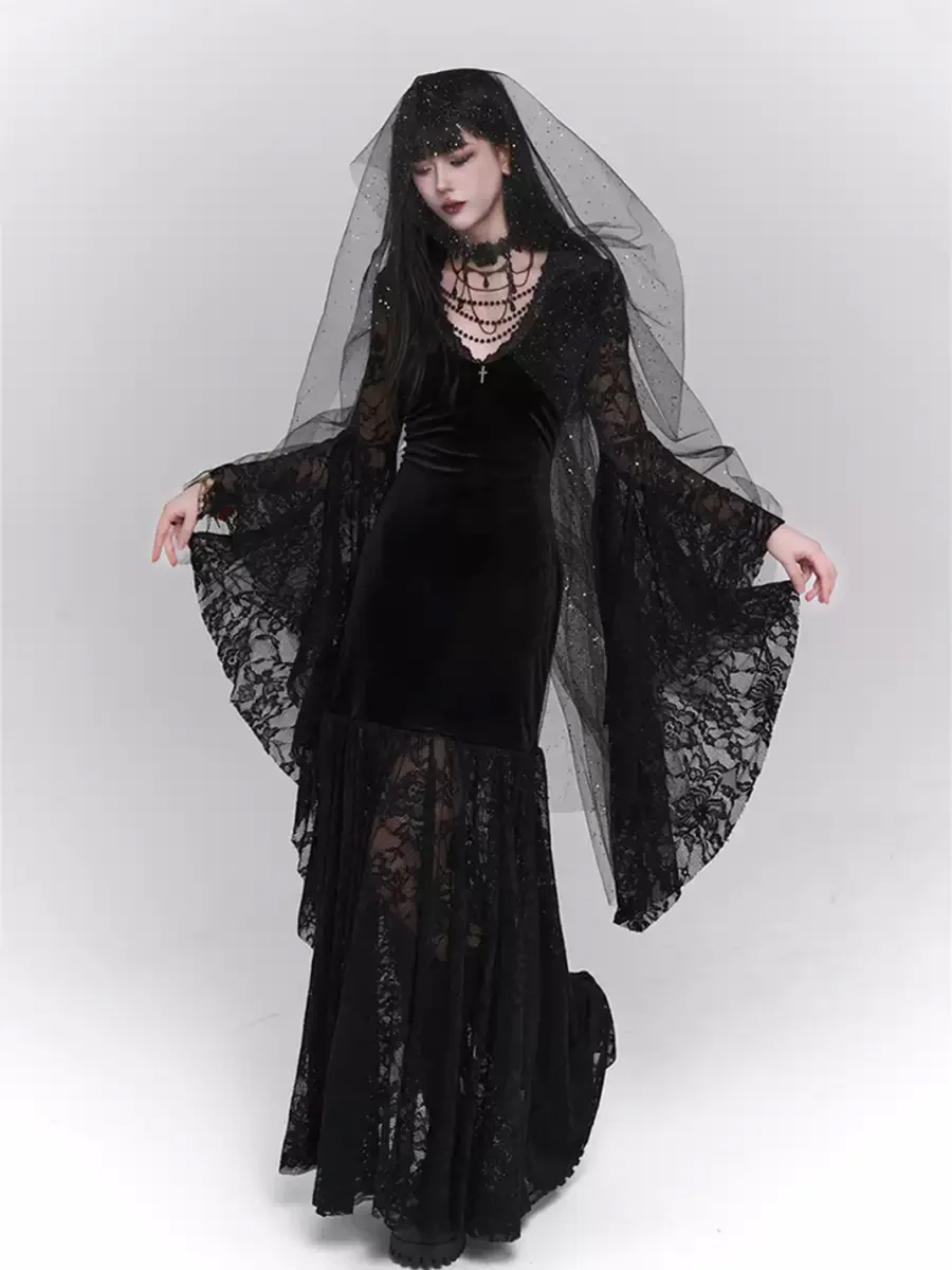 LADYGHOST | Black Gothic Medieval Maxi Dress - 4