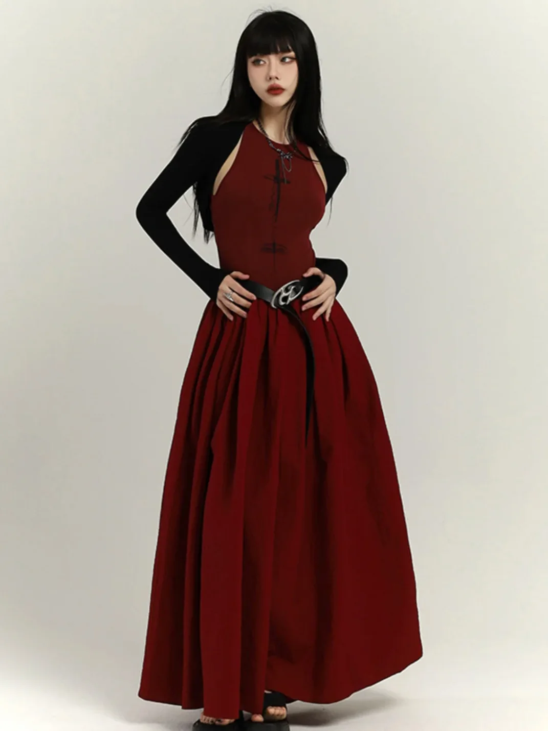 LADYGHOST | Red Fitted Waist Maxi Dress