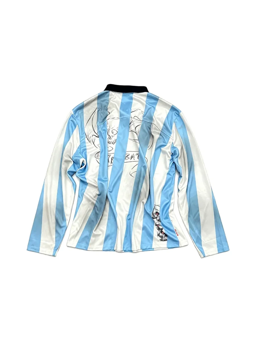LuuuCam | Skull Print Striped Long Sleeve Polo Shirt - 4