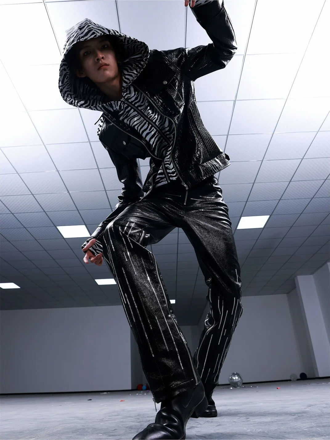 PAIKI | Sequin-Embroidered Slim-Fit Straight-Leg Faux Leather Pants