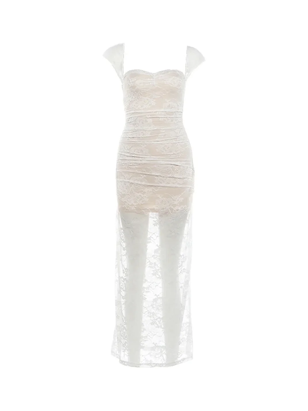 SylCue | Square Neck Fitted Lace Long Dress