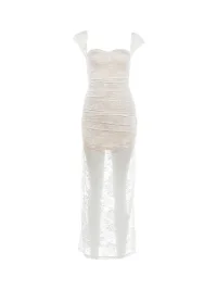 SylCue | Square Neck Fitted Lace Long Dress