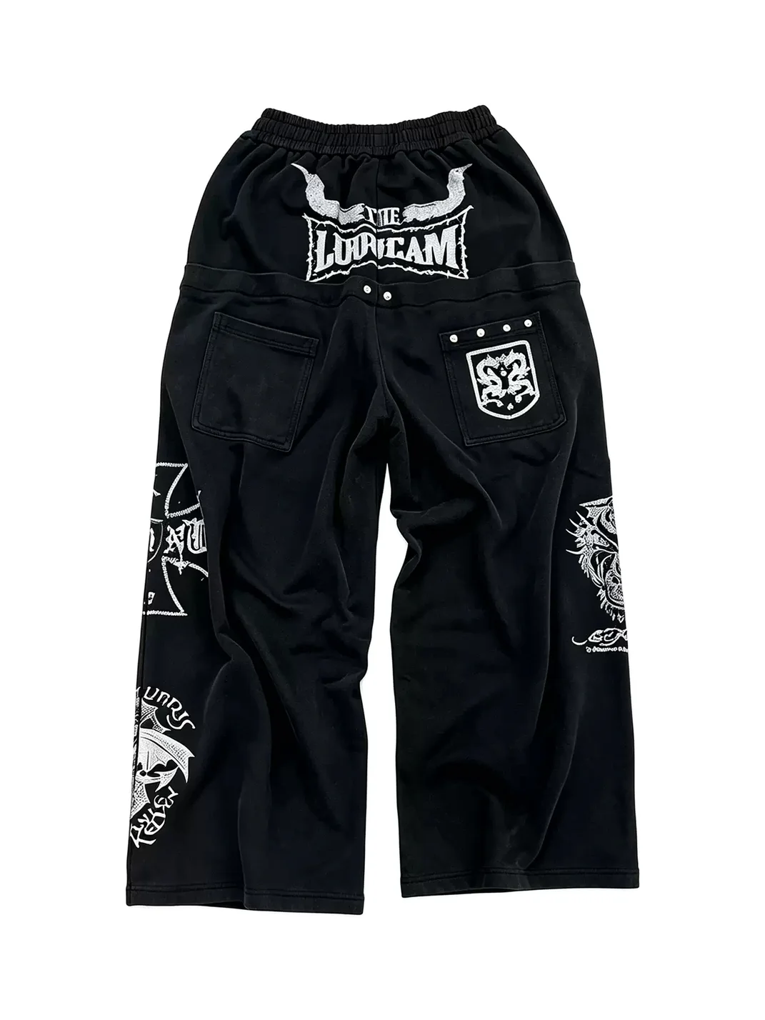 LuuuCam | Boxing Belt Print Distressed Wide Leg Sweatpants