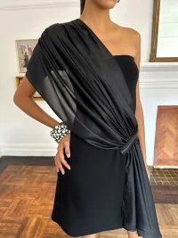 HOL!DAY | Draped Ruched Coated Chiffon Strapless Zipper Dress
