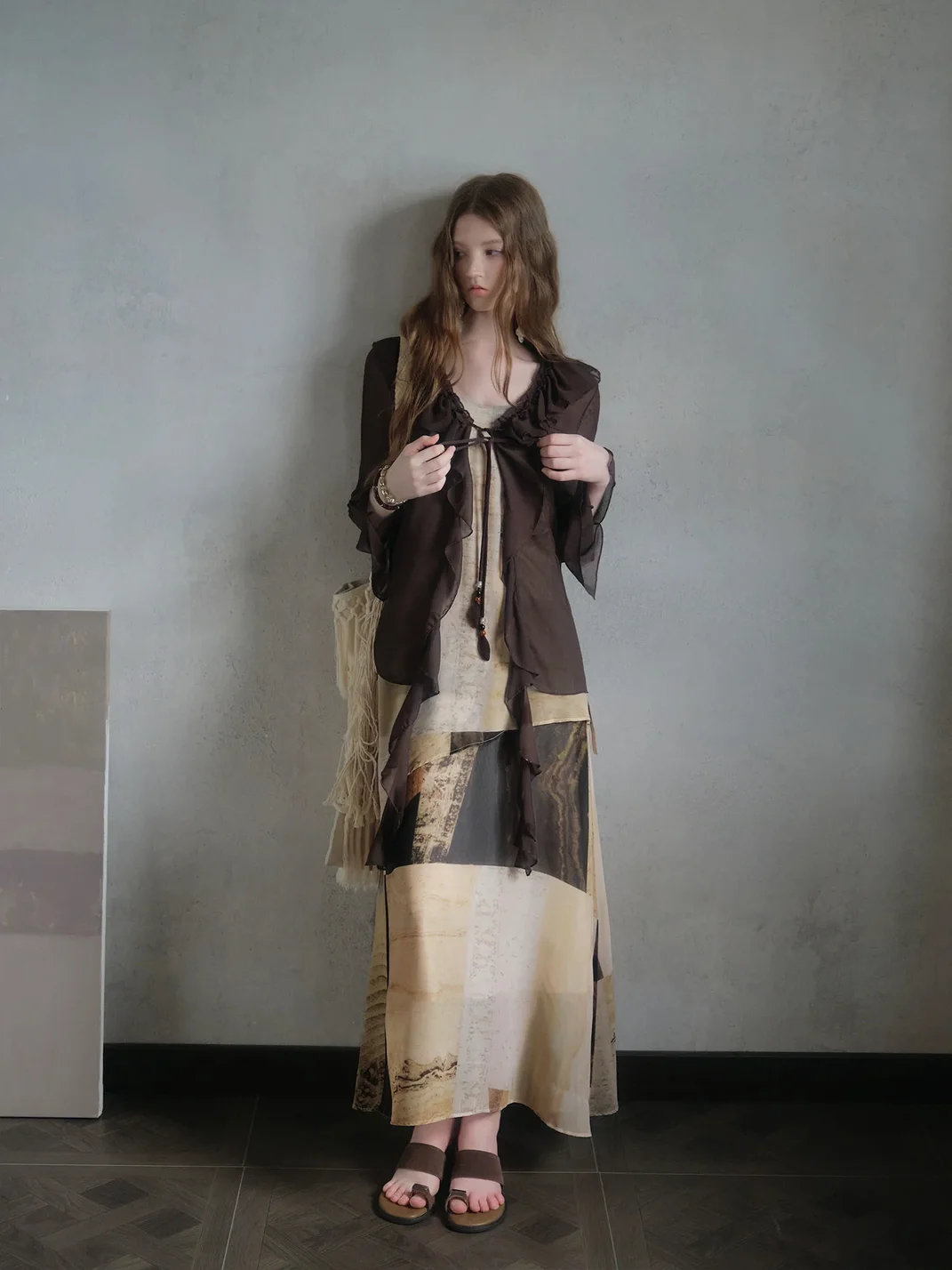 UNSOYAO OFFICE | Double-Layer Oil Painting Print Spaghetti Strap Dress
