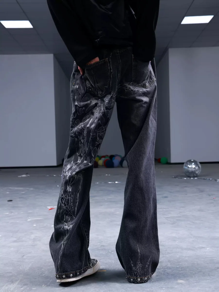PAIKI | Spiderweb Thorn Studded Washed Straight-Leg Slim-Fit Jeans - 4