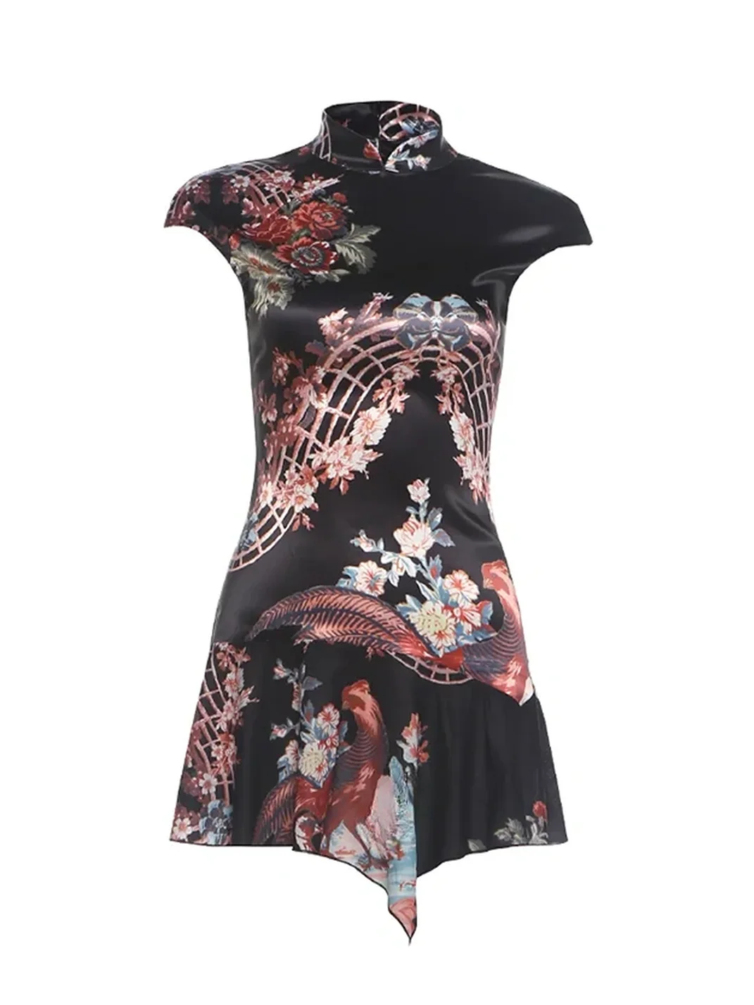 GDNH | Printed Stand Collar Slim-Fit Cheongsam Mini Dress