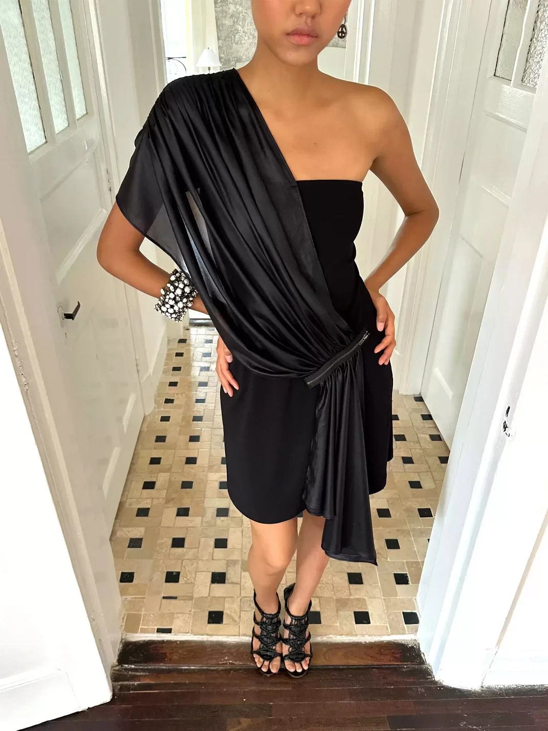 HOL!DAY | Draped Ruched Coated Chiffon Strapless Zipper Dress