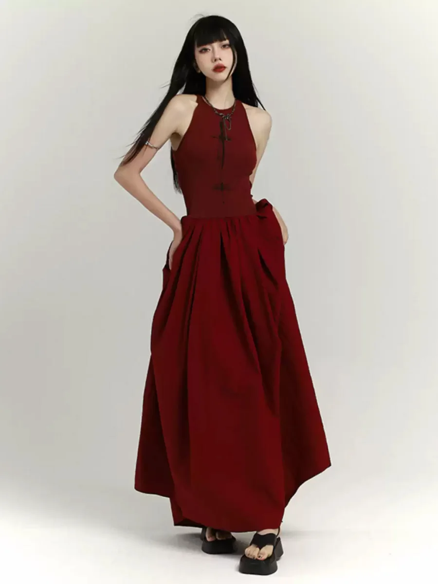 LADYGHOST | Red Fitted Waist Maxi Dress - 4
