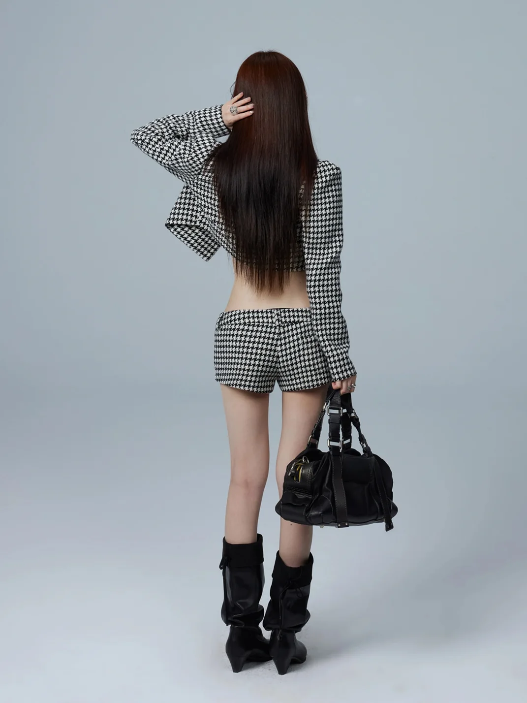 Common in 0120 | Houndstooth Cropped Jacket And Low-Rise Shorts Set