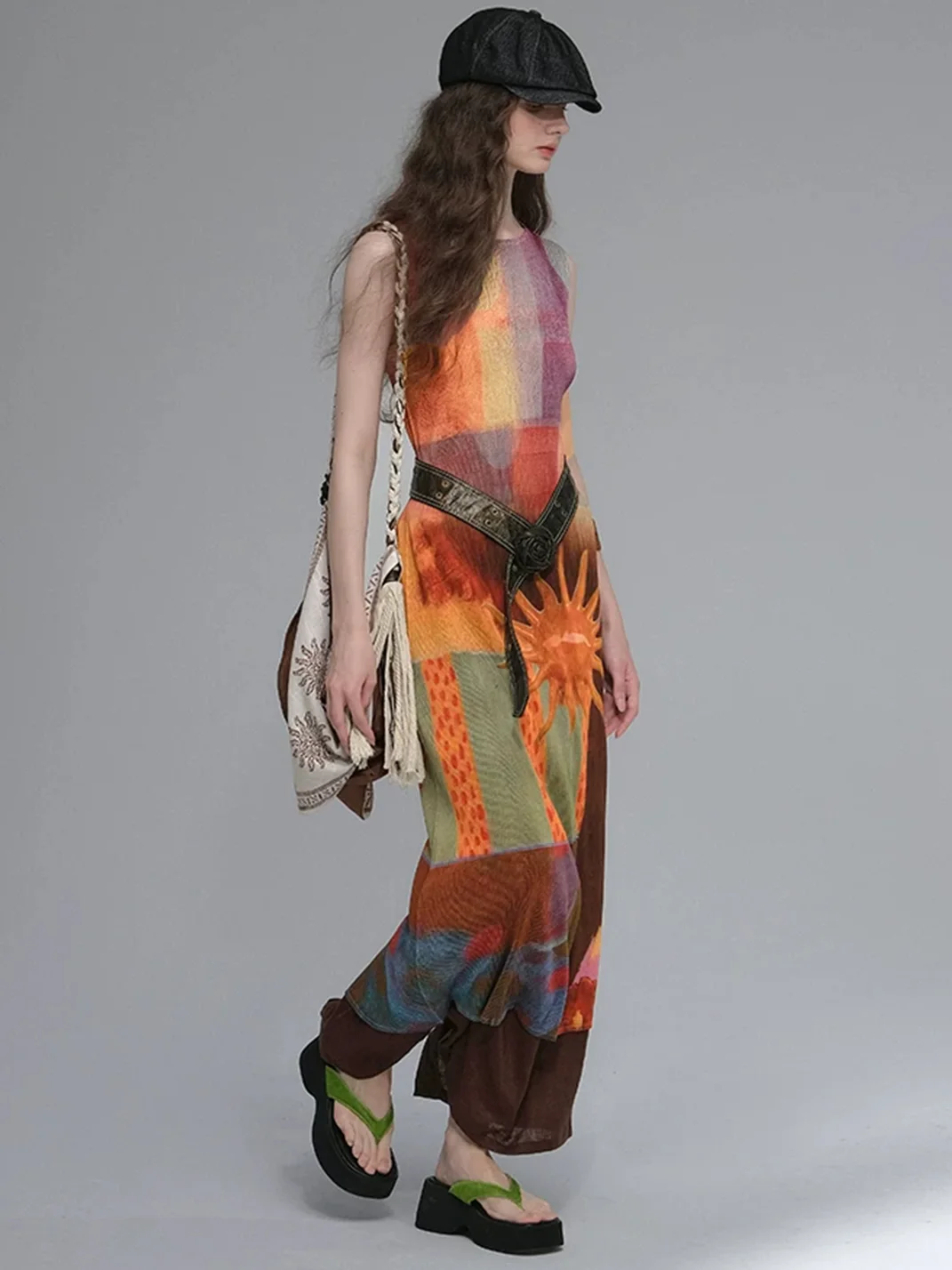 UNSOYAO OFFICE | Retro Print Pleated Dress With Belt