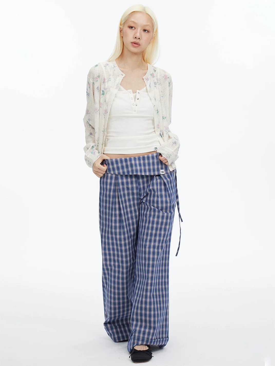 HORAHORA | Watercolor Rose Print Linen Blend Knit Cardigan