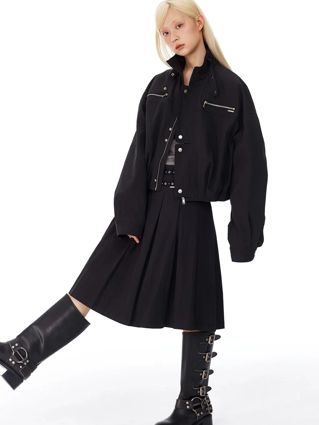 HORAHORA | Black Utility Jacket And A-Line Skirt Set