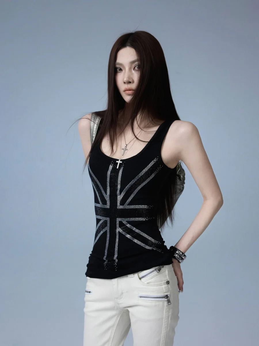 Common in 0120 | Rhinestone Lyocell U-Neck Sleeveless Tank Top - 2
