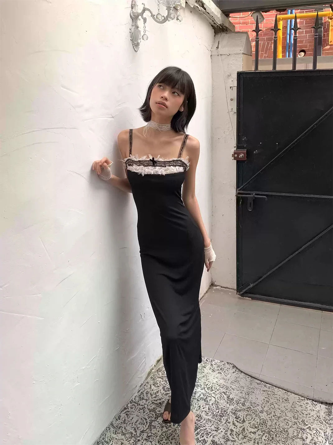 Chipchipshop | Lace Trim Stretch Slim-Fit Adjustable Strap Dress