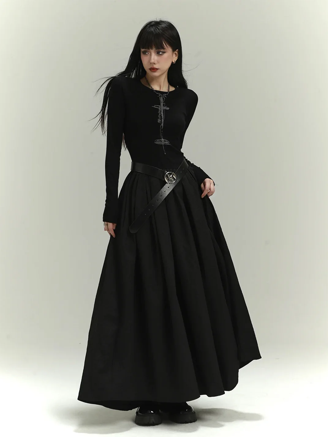 LADYGHOST | Black Gothic Full-Skirt Maxi Dress