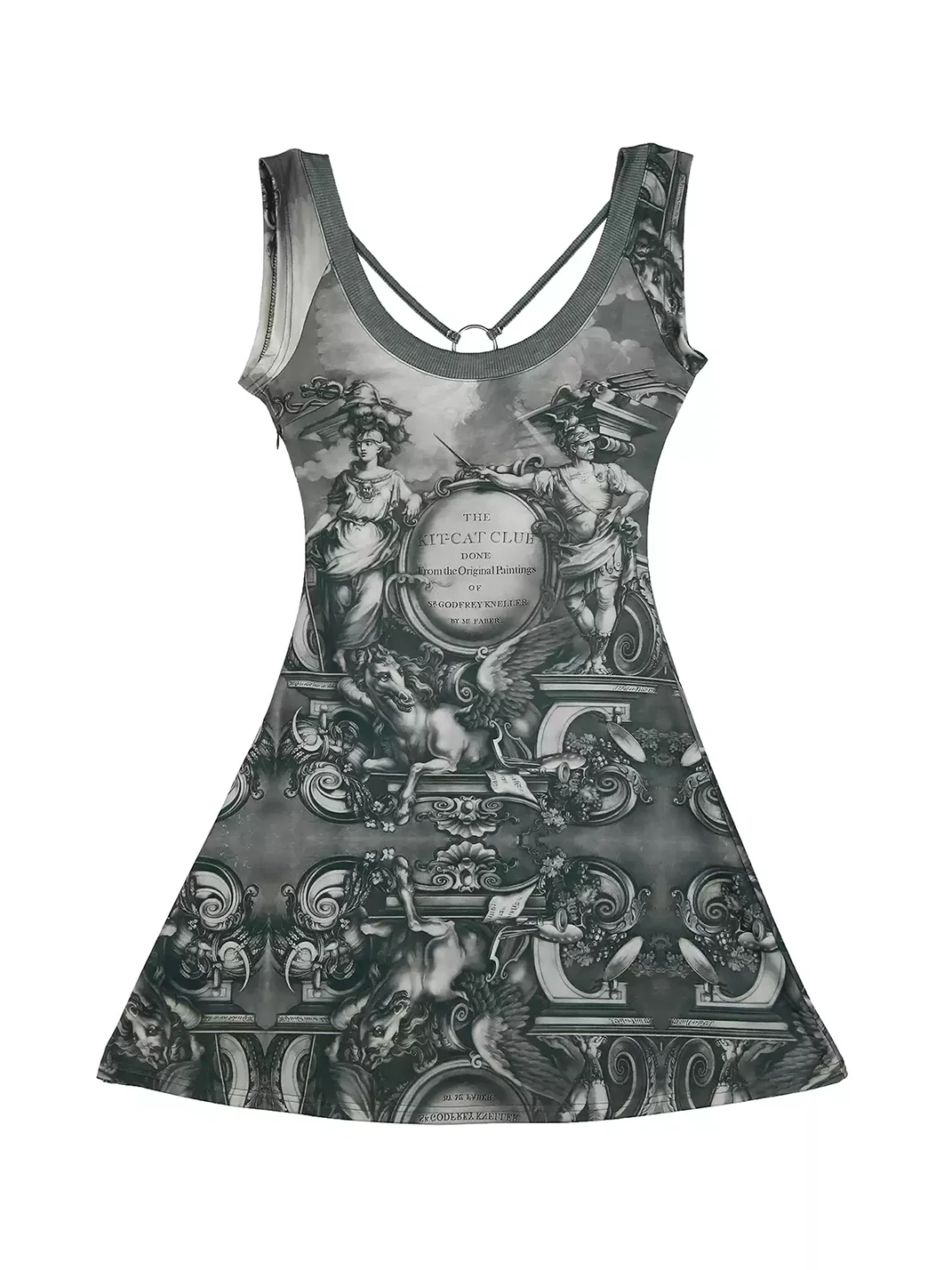 MICHICAT | Classical Print Crossback Ring Detail Mini Dress