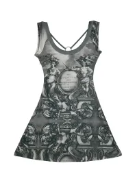 MICHICAT | Classical Print Crossback Ring Detail Mini Dress