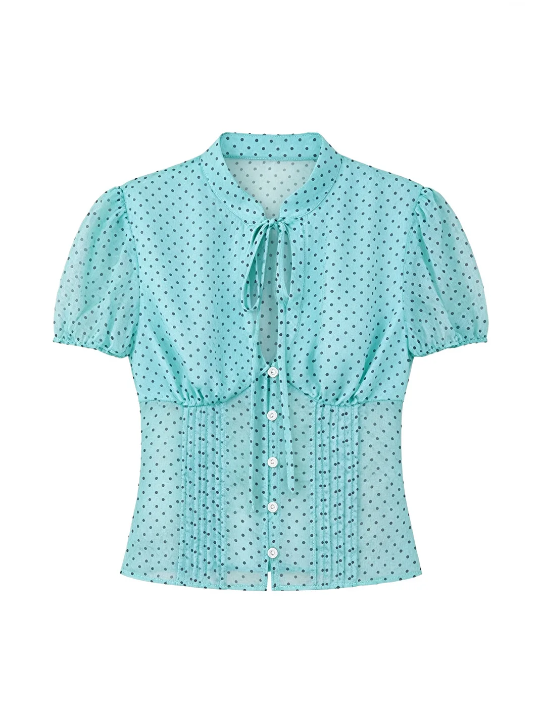 Common in 0120 | Polka Dot Tie-Neck Fitted Puff Sleeve Shirt