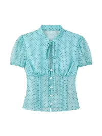 Common in 0120 | Polka Dot Tie-Neck Fitted Puff Sleeve Shirt