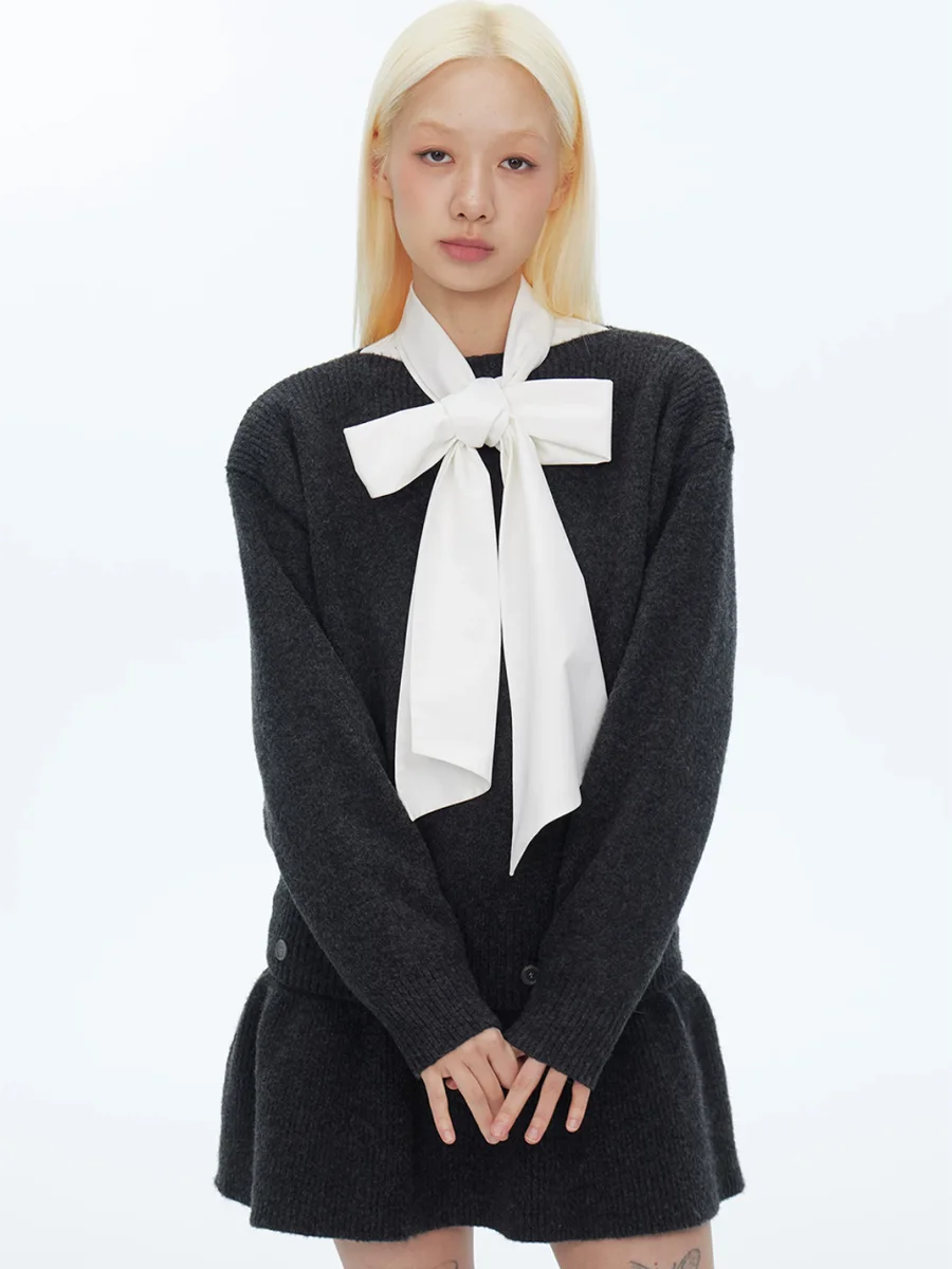 HORAHORA | Off-Shoulder Batwing Sleeve Chunky Knit Sweater Dress - 4
