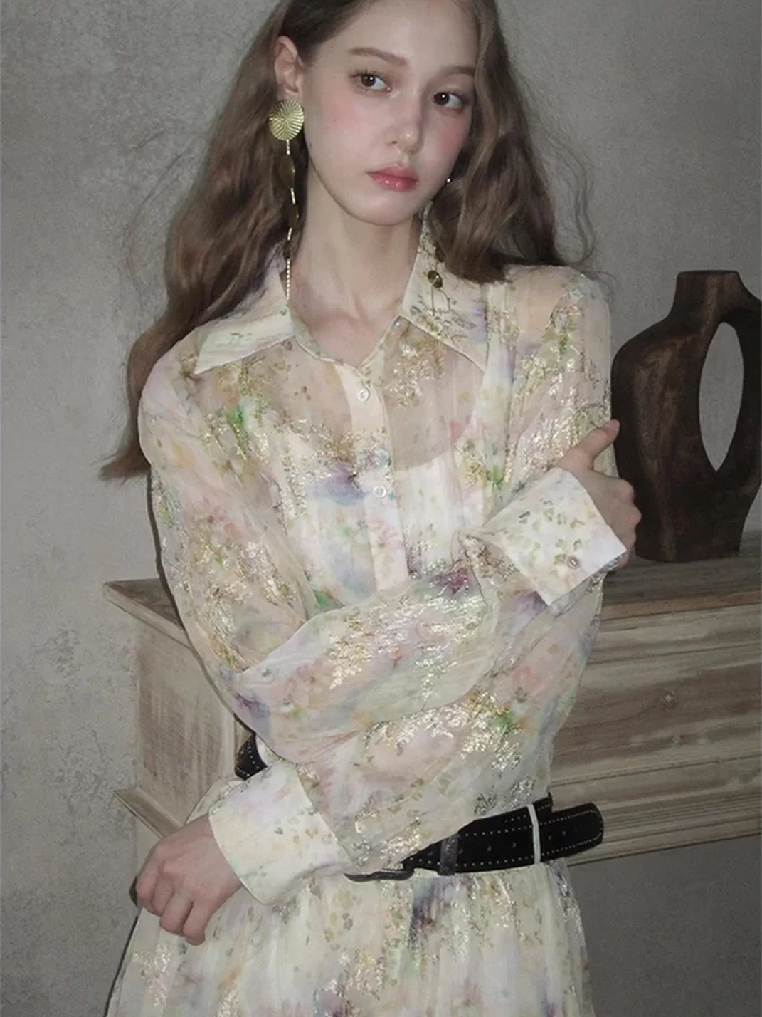 UNSOYAO OFFICE | High-Waisted Embroidered Pleated Asymmetric Dress