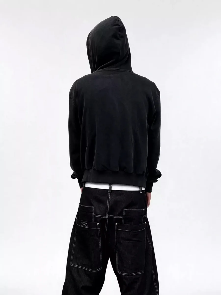 LuuuCam | Washed Alien Graphic Cropped Zip-Up Hoodie - 4