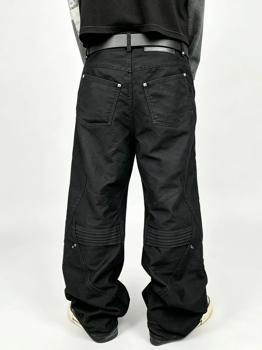 LuuuCam | Black Rivet Eyelet Deconstructed Wide-Leg Cargo Pants - 3