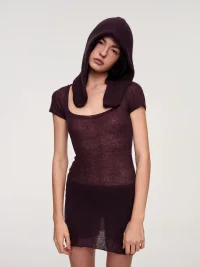 CSFC | Semi-Sheer Square-Neck Short-Sleeve Knit Dress