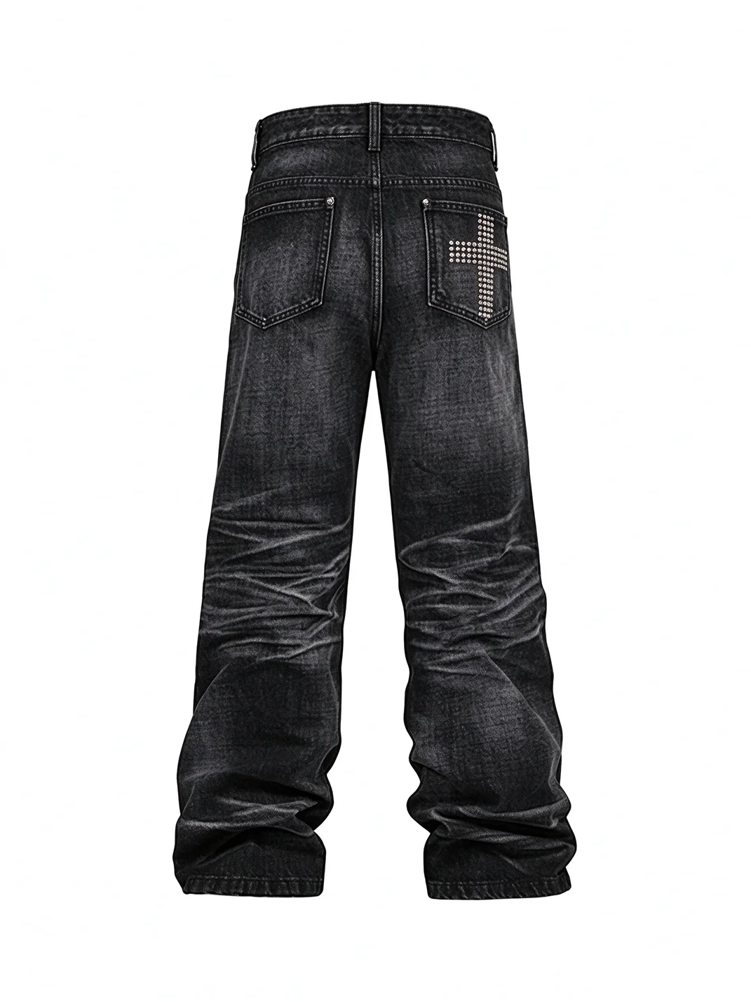 Rebrllion | Distressed Whiskered Studded Cross Skinny Jeans