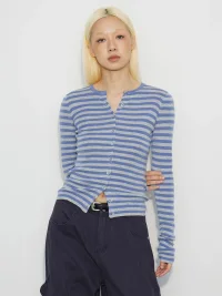 HORAHORA | Slim-Fit Striped Round-Neck Knit Cardigan