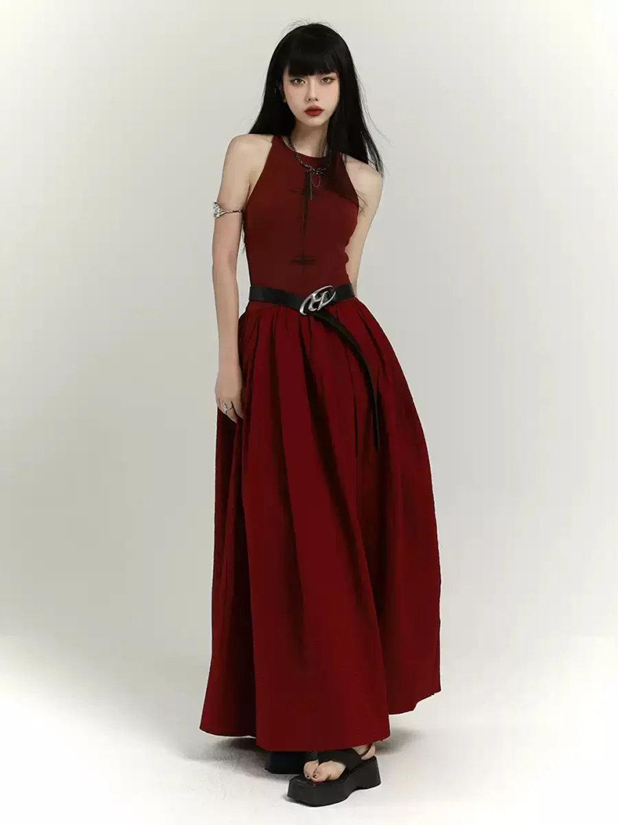 LADYGHOST | Red Fitted Waist Maxi Dress - 3